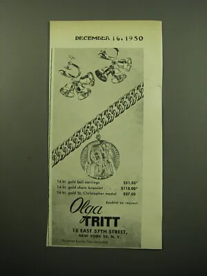 1950 Olga Tritt Advertisement - Bell Earrings Bracelet  St. Christopher Medal • $19.99