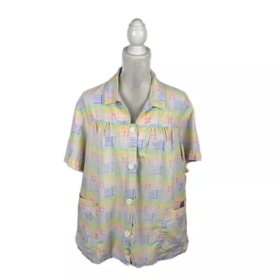 Blair Vintage Plaid Pastel Button Up Blouse Smock Pockets No Size Tag L/XL • $30