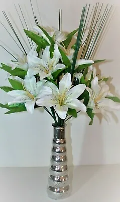  Cream Tiger  Lily  Artificial Flower Arrangement Spray In Vase- Display. • £14.99