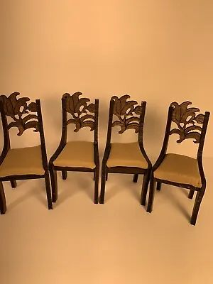 Set Of 4 Miniature Dining Chairs 1:12 Scale Dollhouse Miniatures Art Nouveau Tan • $48.76