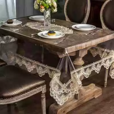 Table Cover Handmade Lace Luxury Clear PVC Tablecloth Waterproof Oil Resistant • $123.31