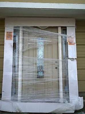 NEW 36 X79  Tan FIBERGLASS FRONT Entry DOOR W/ 12  Side-Lites (Cathedral Glass) • $2799.99