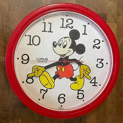 VINTAGE DISNEY MICKEY MOUSE Wall Clock Lorus Quartz RED Plastic 10  Japan Works • $24.99