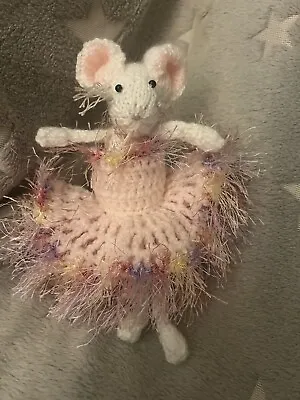 Hand Knitted White Mouse Toy With Pale Pink Tutu Approx 16cm • £10