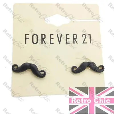 CUTE TEXTURED MOUSTACHE STUD EARRINGS Black KITSCH Emo RETRO FOREVER 21 Studs • $2.34