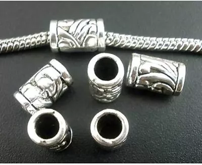 50pc Antique Silver Carved Pattern Tube Spacer Beads Large Hole US Stock • $11.71