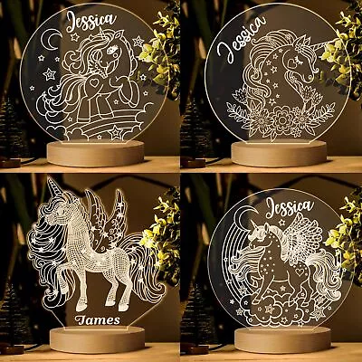 Personalised Unicorn Night Light LED Table Lamp 7 Colours Flashing Gift For Kids • £11.99