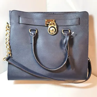 Michael Kors Hamilton Navy Large Tote Genuine Leather Purse MSRP $358 NWT Charm • $174.99