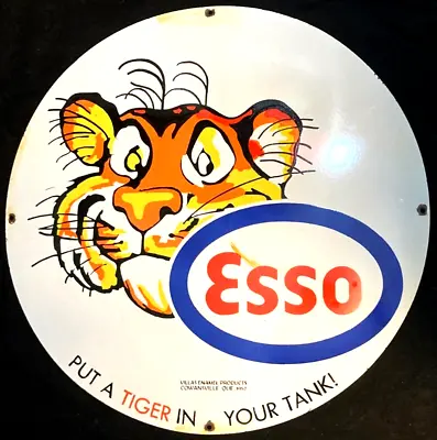 Vntg Art ESSO PUT A TIGER IN YOUR TANK 1957 PORCELAIN SIGN Rare Advertising 30  • $199