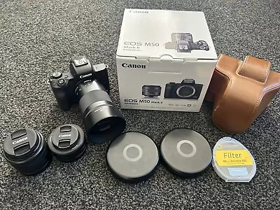 Canon EOS M50 Mark II 24.1MP Mirrorless Digital Camera - Black - 3 Lenses • $700