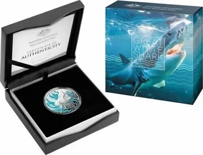 2022 $5 Great White Shark 1oz Coloured Silver Proof Coin • $350