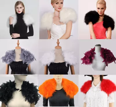 Real Ostrich Feather Fur Shrug Bolero Shawl Wraps Bride Wedding Party Cape • $25.99