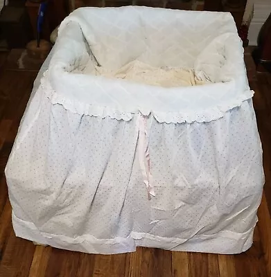 Pink Roses On White Bassinet Cover Lace Trim And Mattress Cover Vintage • $63