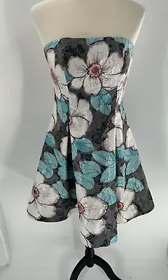 Women's Nicole Miller Metallic Strapless Fit & Flare Floral Dress Size 8 • $27.99