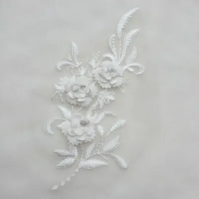 £2.99 • Buy Bride Applique Pearl Tulle 3D Embroidery Lace Flowers DIY Wedding Dress Crafts