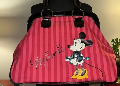 Minnie Mouse Blue Sequined Sparkly Pink Striped Tote Purse Womens Disney Bag • $16