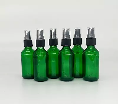 2 Oz Green Boston Glass Bottles With Black Fine Mist Sprayers (6-PACK) • $9.99