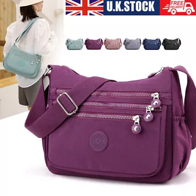 Ladies Shoulder Bag Cross Body Messenger Multi Pocket Nylon Holiday Handbag Tote • £11.55