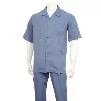 Men's 2pc Walking Suit Short Sleeve Shirt W/ Solid Pants Set #2976  • $45.99