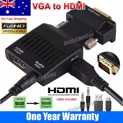 VGA To HDMI Male To Female Video Adapter Cable Converter With Audio HD 1080P • $8.49