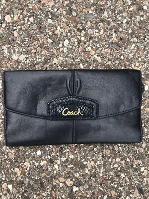 £12.41 • Buy Vintage Coach Ashley Black Leather With Snakeskin Tri-Fold Wallet