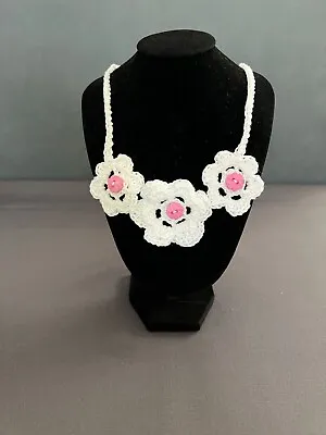 £8 • Buy Handcrafted  Floral Necklace Crocheted In 100% Cotton With Matching Buttons