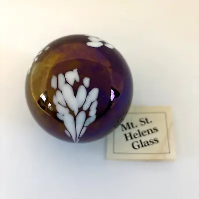 Vintage 1985 Glass Paperweight Mt. St. Helens Irridescent Purple Floral Signed • $39.96