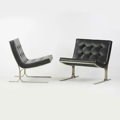 1960's Pair Of Nicos Zographos CH28 Ribbon Chairs In Black Leather • $4950