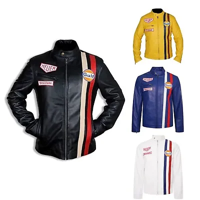 McQueen Steve Le Mans Driver Heuer Grandprix Originals Black Leather Jacket Men • $64.99