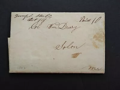 Maine: Temple Mills 1843 Stampless Cover Ms DPO Franklin Co To Solon • $40