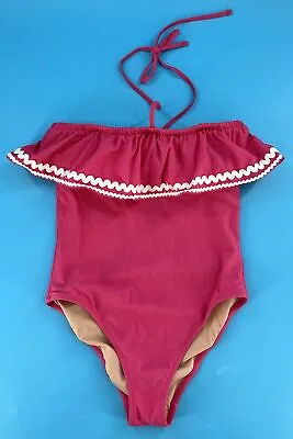 Barbie Core J Crew Bandeau Ruffle One Piece Swim Bathing Suit HOT PINK  US 4 • $21.95