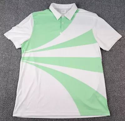 Oakley Polo Mens XL White Green Performance Golf Sports Vented Outdoor Shirt • $14.88