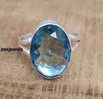 $2.99 • Buy Solid 925 Silver Handmade Blue Topaz Gemstone  Women Dainty Ring All Size K97