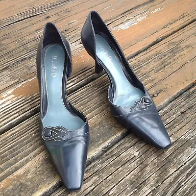 Michelle D Navy Pumps 7.5 Pointy Toe High Heels Dark Blue Leather Womens Shoes • $47.50