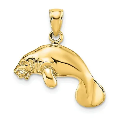 14k Polished Yellow Gold 3-D Swimming Manatee Charm Pendant • $556.99