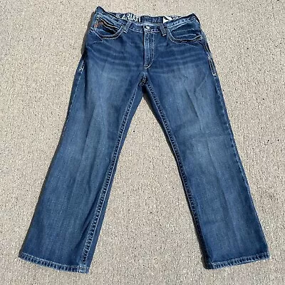 Ariat M4 Low Rise Boot Gulch Jeans Men 36X30 Blue Denim Loop Lock Western Cowboy • $35