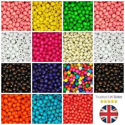 100 Pcs - 12mm ROUND WOODEN BEADS WOOD CRAFT BEAD KIDS MANY COLOURS UK  • £2.79