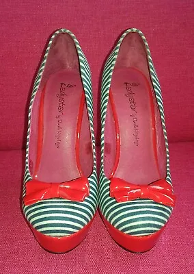 Nautical Stripey White Blue Red Heels Shoes Size 36 • £4.50