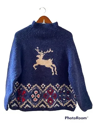 $24.98 • Buy Cambridge Dry Goods Sweater Wool Shetland Nordic High Neck Blue Women Size PL
