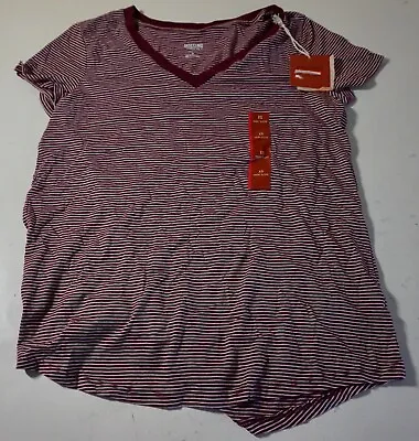 Mossimo Women's Short Sleeve V-neck T-shirt Xs Maroon/white Striped Nwt!! • $7.99