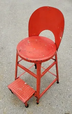 Vintage Retro MCM Red Metal Chair Farmhouse Kitchen Stool Mid Century Industrial • $199.95