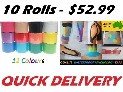 Kinesiology Tape Sport Muscle KT Tape X 10 Rolls 5cmx 5mtr (with Zip Seal Bag) • $52.99