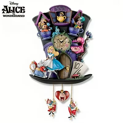 Bradford Exchange Disney Alice In Wonderland Mad Hatter Light Up Cuckoo Clock • $248