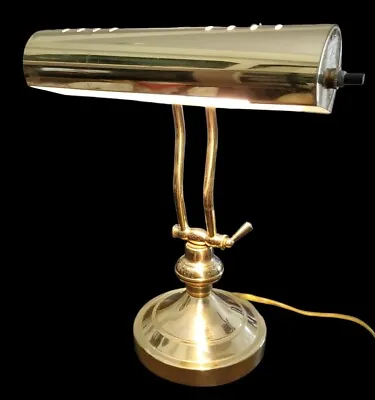 Vintage Brass Lamp Desk Piano Banker Lawyer Table Lamp + Bulb 14H  Adjustable • $35.99