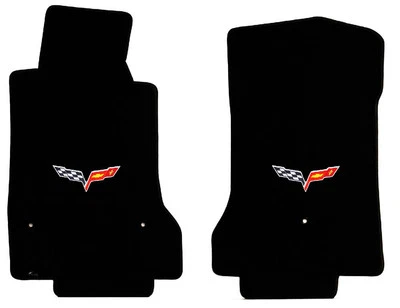 $138.99 • Buy NEW! BLACK FRONT FLOOR MATS 2005-07 CORVETTE  Embroidered Crossed Flag Logo PAIR