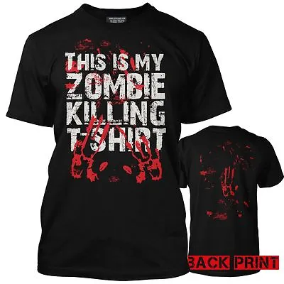 Premium This Is My Zombie Killing T-Shirt Bloody Handprint Walking Mens DeadTee • £13.99