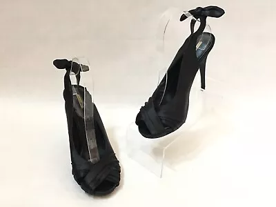 Black Satin Peep Toe Stiletto Heels Bow Max Studio Esthera Women's Size 8 1/2 M • $14.99