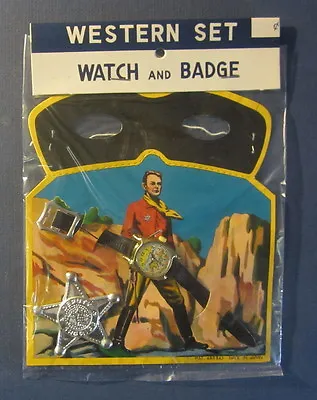 $10.49 • Buy Old Vintage 1950's WESTERN Toy SET - Watch Badge & Lone Ranger Style Mask 
