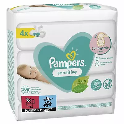 208 X Pampers Baby Wipes Sensitive Soft And Gentle Plant-based Fragrance Free • £8.33