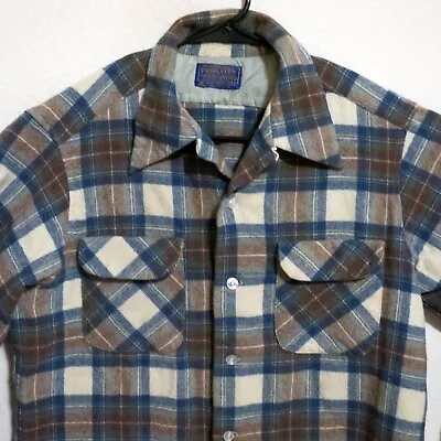 Pendleton Shirt Mens Medium Vintage Flannel Board Shirt Wool Blue White Plaid • $45